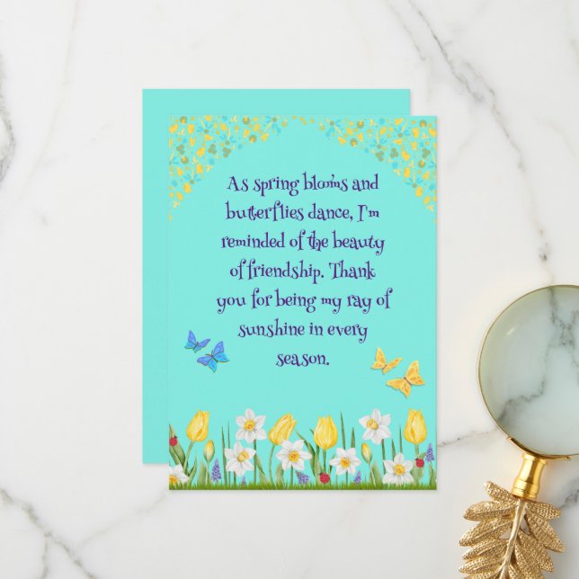 Springtime Friendship Floral Ray of Sunshine Thank You Card (Front/Back In Situ)