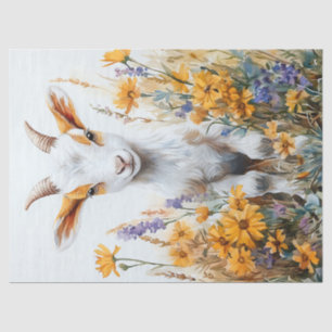Springtime Goat Kid Yellow Wildflowers Decoupage Tissue Paper