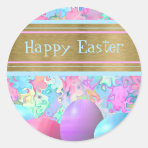 Springtime Happy Easter Eggs Holiday Card Classic  Classic Round Sticker