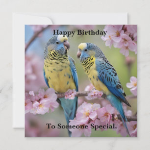 Springtime Harmony: Blue and Yellow Budgies Card