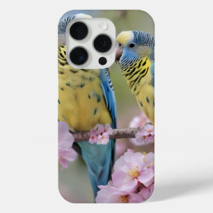 Springtime Harmony: Blue and Yellow Budgies iPhone 15 Pro Case