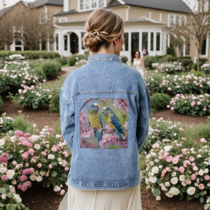 Springtime Harmony: Blue and Yellow Budgies Denim Jacket