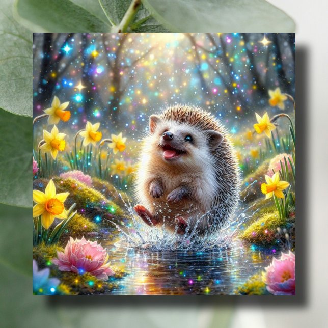 Springtime Hedgehog Joy Daffodil Wonderland Easter Holiday Card (Creator Uploaded)