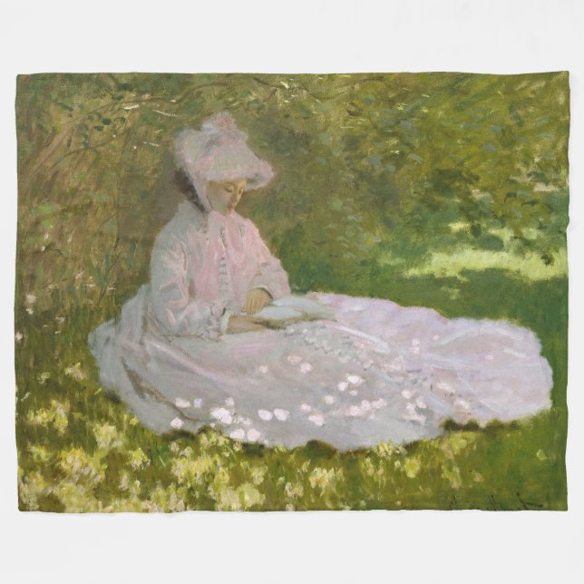 Springtime, Impressionist Portrait, Claude Monet Fleece Blanket (Front (Horizontal))
