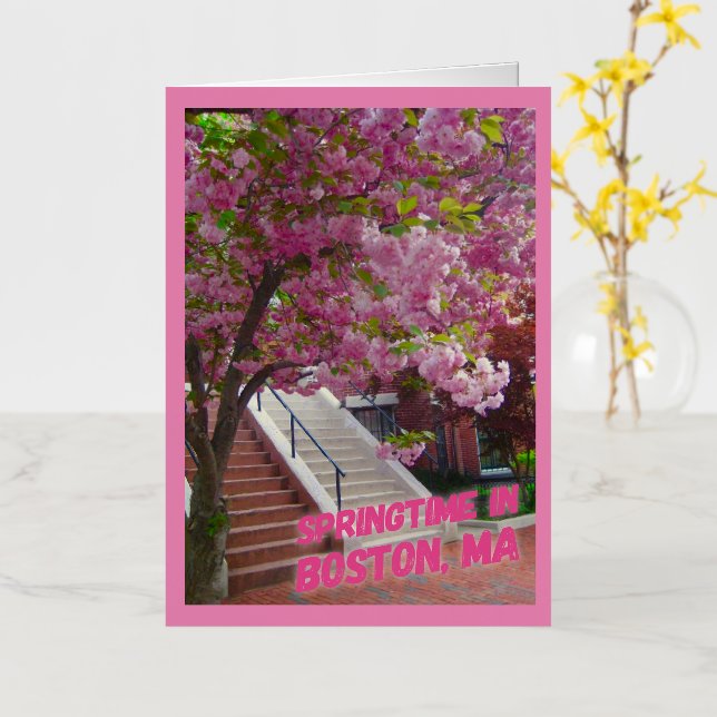 Springtime in Boston, MA Foil Greeting Card (Yellow Flower)