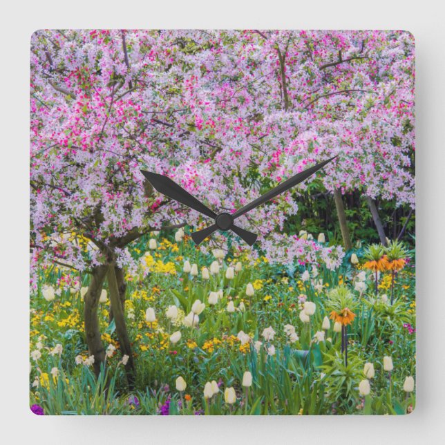 Springtime in Claude Monet's garden Square Wall Clock (Front)