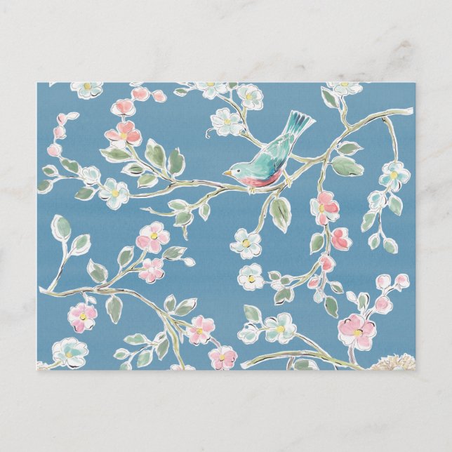 Springtime Pattern - Birds & Flowers Postcard (Front)