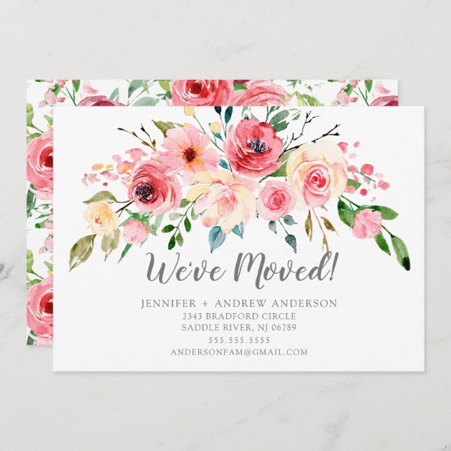 Springtime Peonies Floral Moving Announcement (Front/Back)
