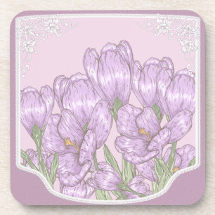 Springtime Purple Crocus Flowers Coaster