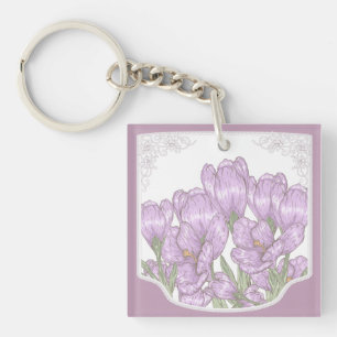 Springtime Purple Crocus Flowers Key Ring