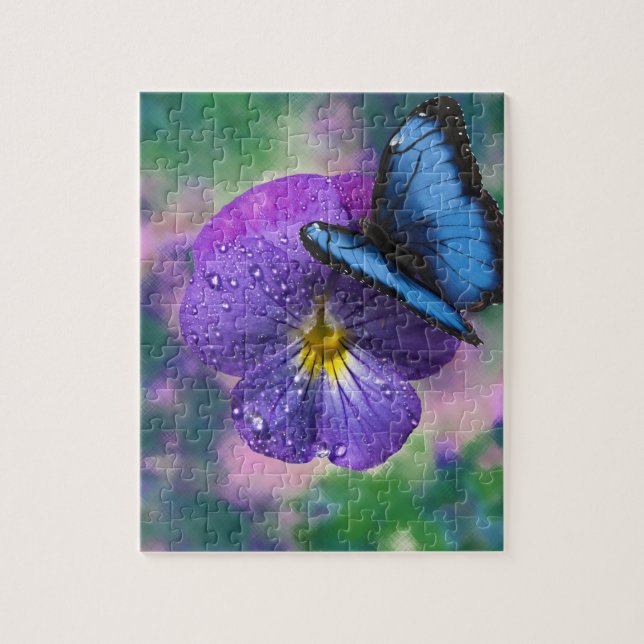 springtime purple pansy and butterfly jigsaw puzzle (Vertical)