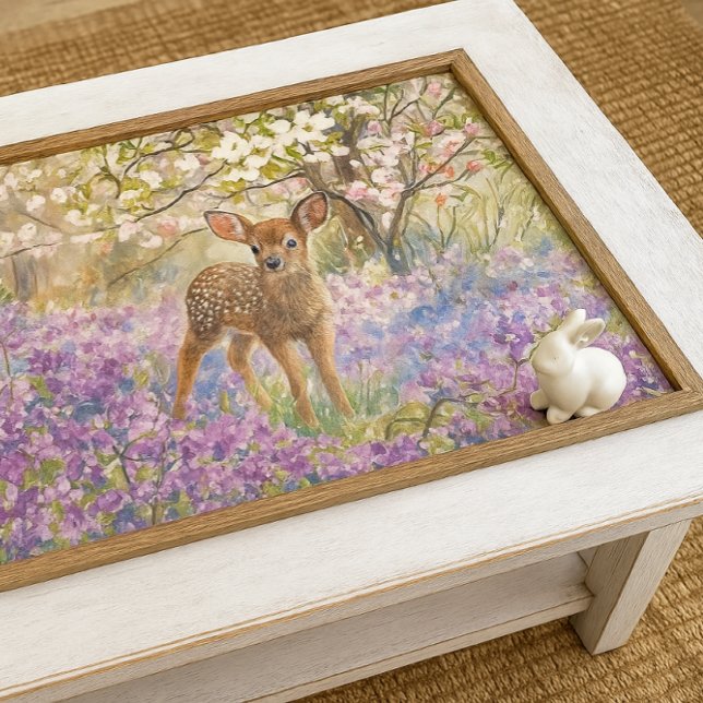 Springtime Purple Phlox and Fawn  Tissue Paper (Decoupage fawn and purple phlox table top.  Perfect for spring home decor )