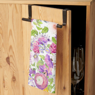 Springtime Ranunculus and Rose Tea Towel