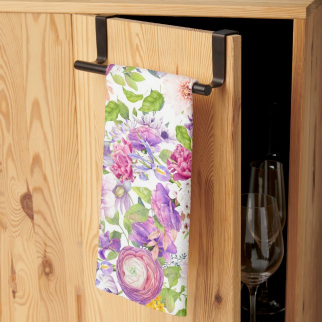 Springtime Ranunculus and Rose Tea Towel (Thirds Fold)