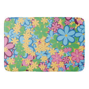 Springtime Summer 60s Retro Flower Bath Mat