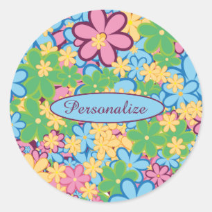 Springtime Summer 60s Retro Pastel Colour Flowers Classic Round Sticker