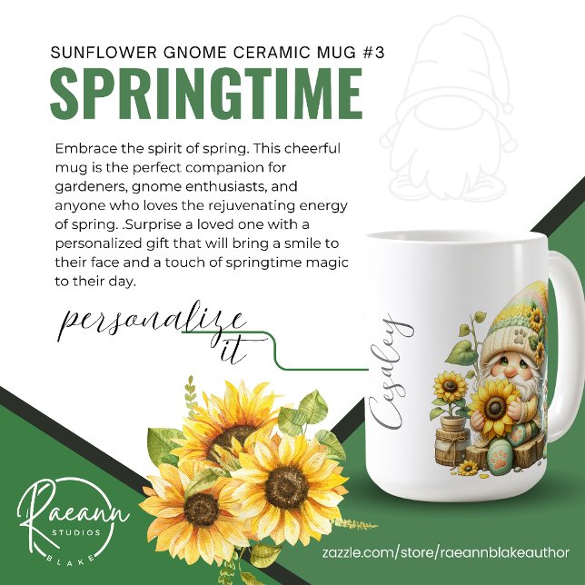 Springtime Sunflower Gnome Ceramic Mug (Creator Uploaded)