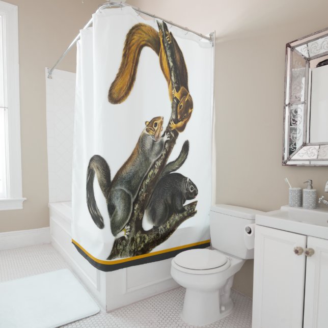 Springtime Three Happy Squirrels Shower Curtain (In Situ)