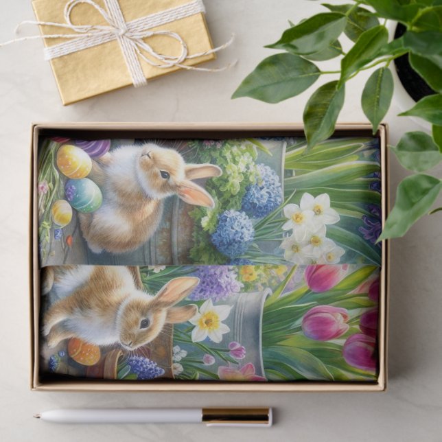 Springtime Tulips Daffodils Bunnies  Tissue Paper (Gift)