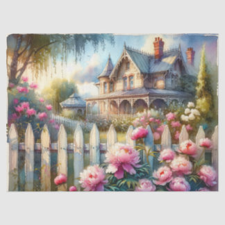 Springtime Victorian House & Peonies Tissue Paper