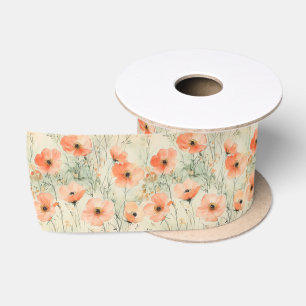 Springtime Watercolor Poppies Pattern Satin Ribbon