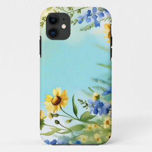 Springtime Wildflowers In Soft Blue iPhone 11 Case