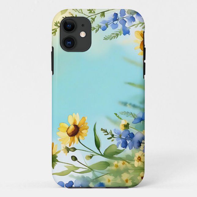 Springtime Wildflowers In Soft Blue Case-Mate iPhone Case (Back)