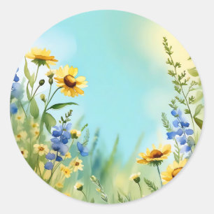Springtime Wildflowers In Soft Blue Classic Round Sticker