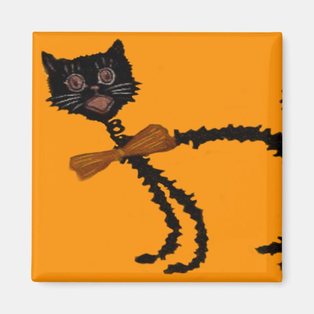Springy Black Cat Halloween Decoration Magnet (Front)