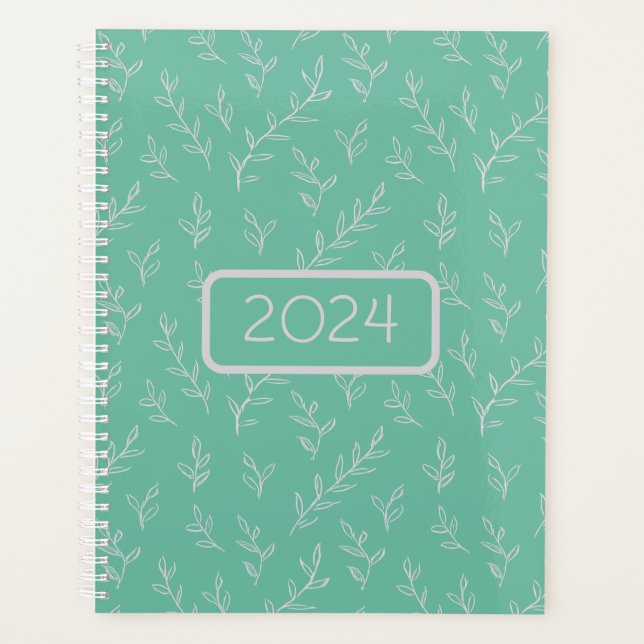 Springy: Hand-Sketched Leaves on Mint Green Planner (Front)