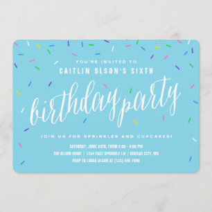 Sprinkle Birthday Party Invitations   Blue