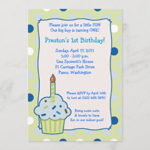 Sprinkle Cupcake 5x7 Boy 1st Birthday Invitation