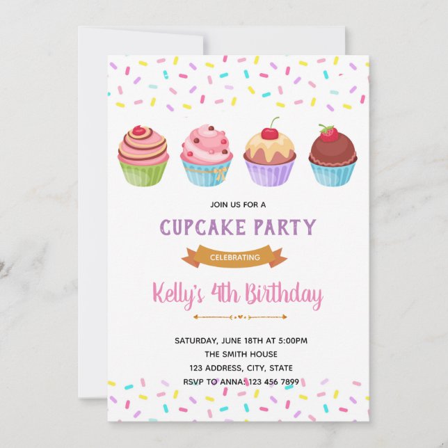 Sprinkle cupcakes party invitation (Front)