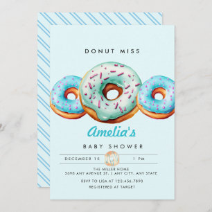 Sprinkle Doughnut Cute Blue Baby Shower Invitation