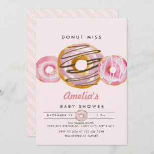 Sprinkle Doughnut   Cute Pink Girls Baby Shower Invitation