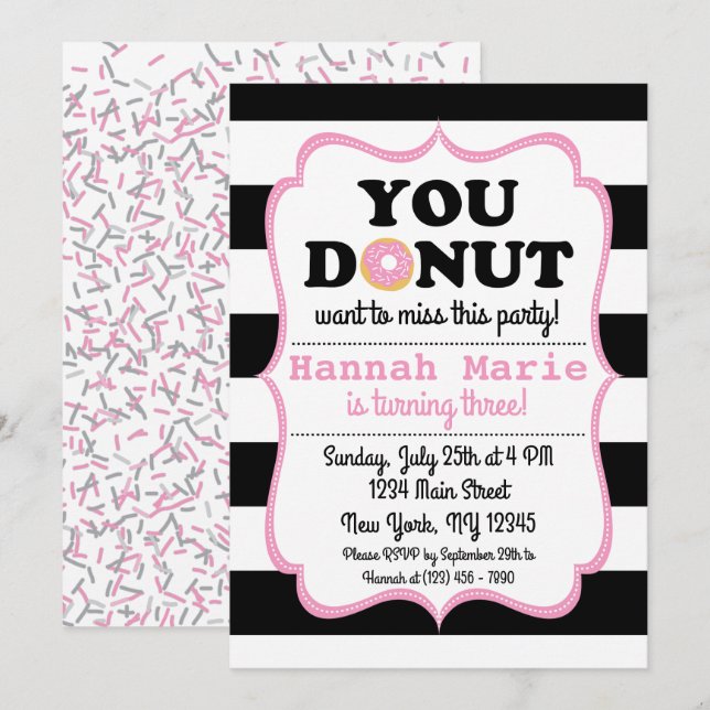 Sprinkle Doughnut Party Birthday Invitation (Front/Back)
