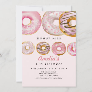 Sprinkle Doughnut   Sweet Pink Girls Birthday Invitation