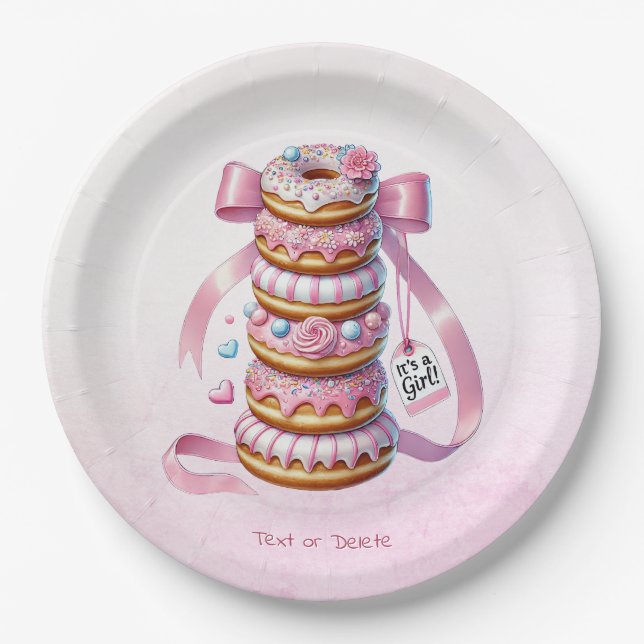 Sprinkle Doughnuts Pink Ribbon Paper Plate (Front)