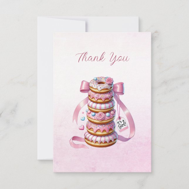 Sprinkle Doughnuts Pink Ribbon Thank You Card (Front)