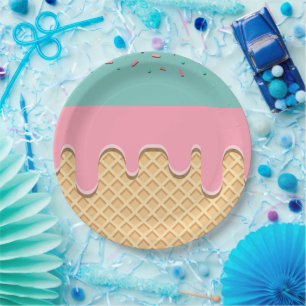 Sprinkle Drip Ice Cream Cone Party Paper Plate