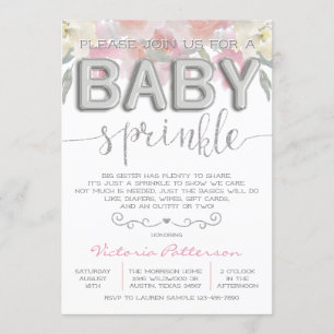 Sprinkle Foil Balloon Watercolor Girl Baby Shower Invitation