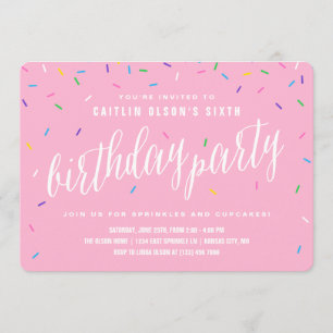 Sprinkle Girl Birthday Party Invitations   Pink