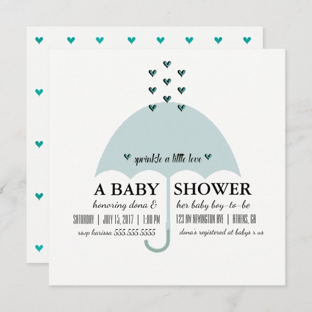 Sprinkle Love Baby Blue Shower Invitation (Front/Back)