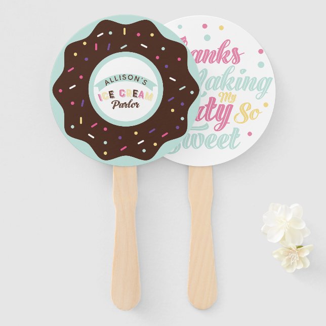 Sprinkle Mint Choco Doughnut fun treat Birthday Hand Fan (Front and Back)