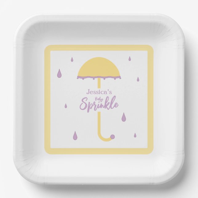 Sprinkle Shower Cute Umbrella | Yellow & Purple Paper Plate (Front)