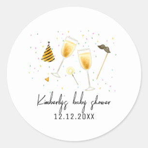 Sprinkle Sip and See Champagne Glass Baby Shower Classic Round Sticker