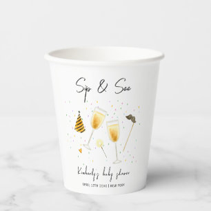 Sprinkle Sip and See Champagne Glass Baby Shower Paper Cups