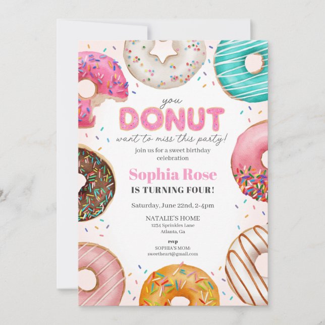 Sprinkled Doughnut Birthday Party for Girl Invitation (Front)