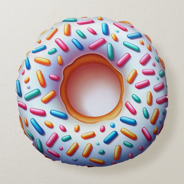 Sprinkled Doughnut Round Pillow – Fun and Realisti (Front)