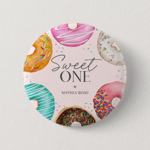 Sprinkled Doughnut Sweet ONE 1st Birthday Party 6 Cm Round Badge